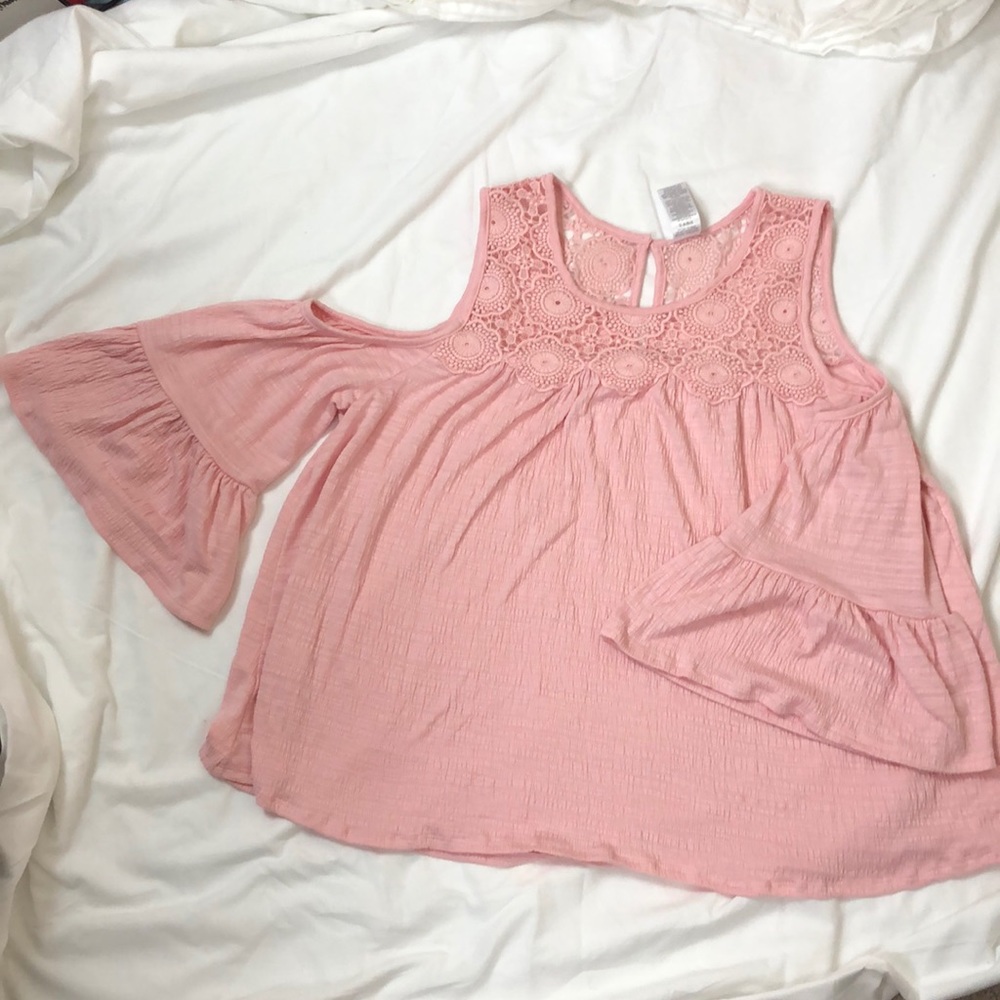 Pink cold shoulder bell sleeve top